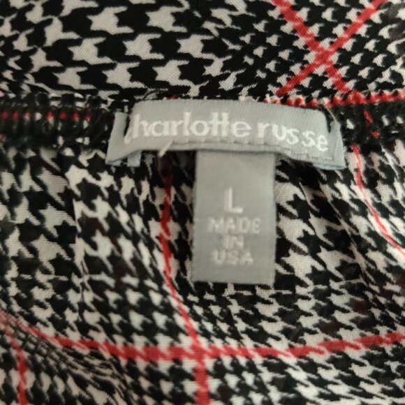 Charlotte Russe Womens Juniors Top Cami Black Red White Houndstooth Plaid Size L - Picture 4 of 6